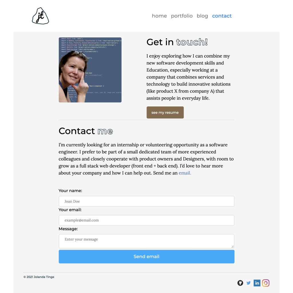 A screenshot of Jolanda Tinges portfoliosite