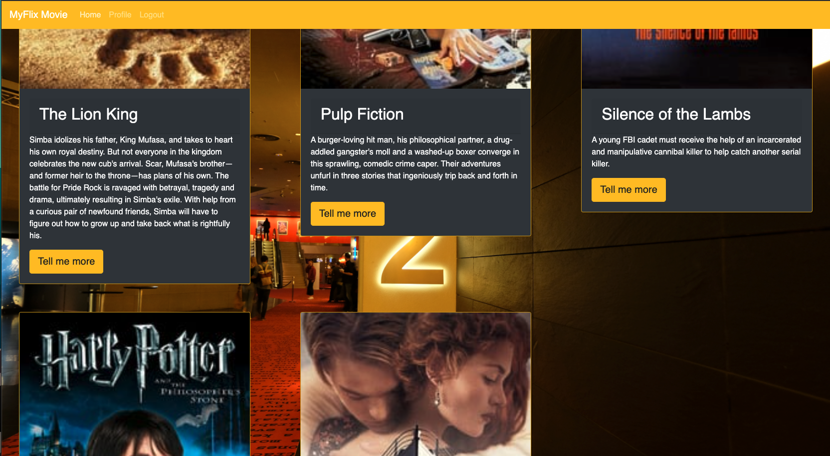 Image 1: Screenshot mainpage MyFlix Movie